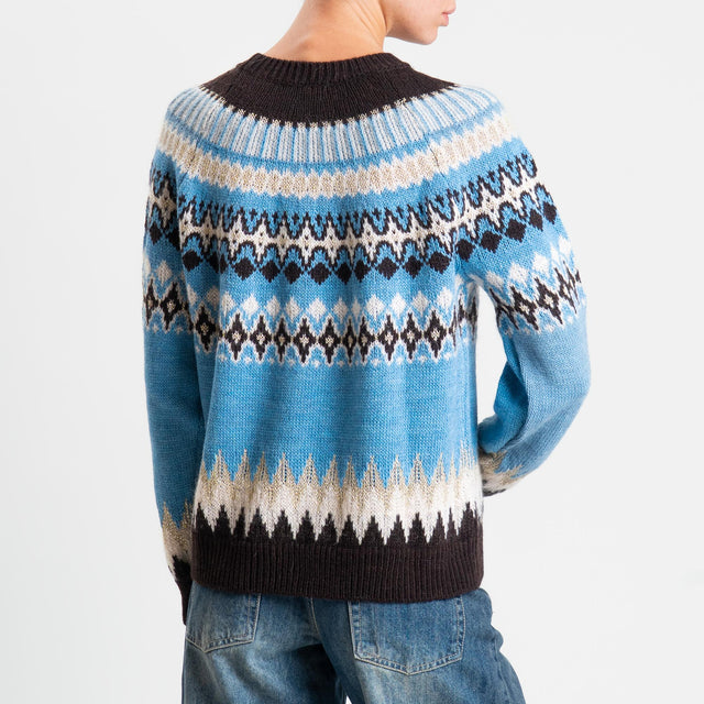 Tensione in-Maglia mohair jacqard fairisle con lurex - azzurro/ecru