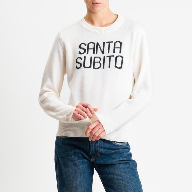 Tensione in-Maglia "SANTA SUBITO" misto cashmere - panna/nero