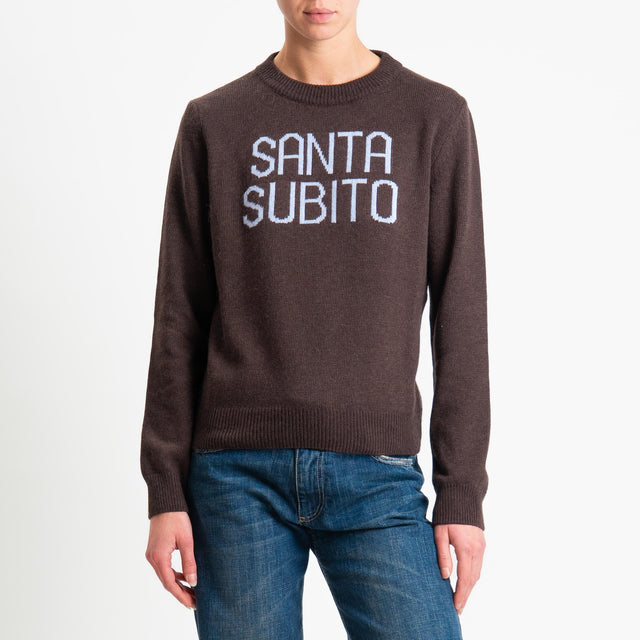 Tensione in-Maglia "SANTA SUBITO" misto cashmere - moro/cielo