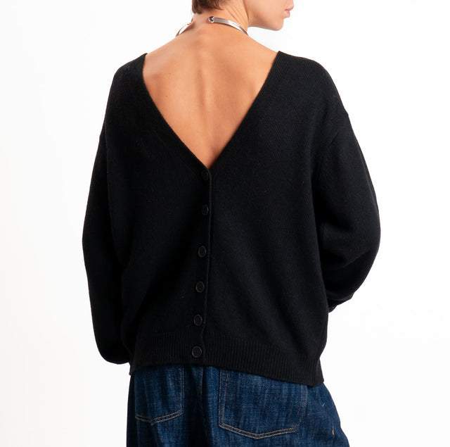 Tensione in-Cardigan doppio scollo v LANA/CASHMERE - nero