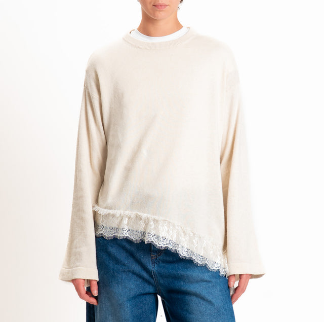 Tensione in-Maglia asimmetrica misto lana/cashmere - ecrù
