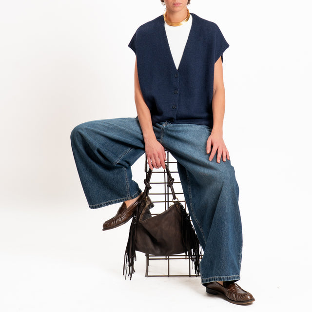 Tensione in-Gilet a scatola misto cashmere - blu