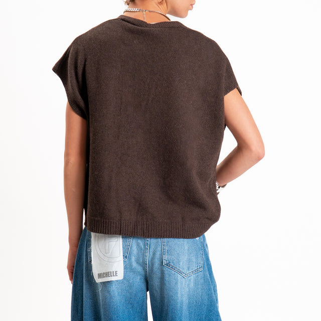 Tensione in-Gilet a scatola misto cashmere - moro