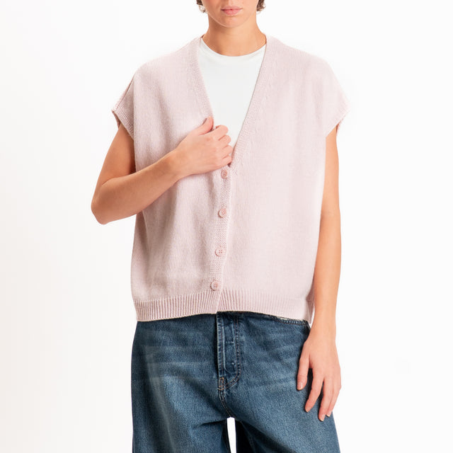 Tensione in-Gilet a scatola misto cashmere - rosa