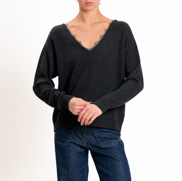Tensione in-Maglia misto cashmere doppio scollo v - antracite