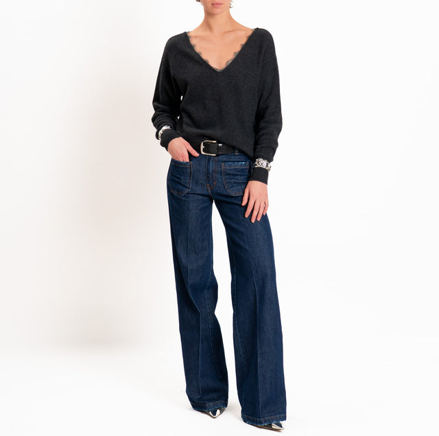 Tensione in-Maglia misto cashmere doppio scollo v - antracite