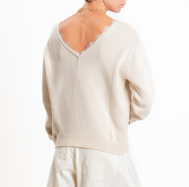 Tensione in-Maglia misto cashmere doppio scollo v - ecru'