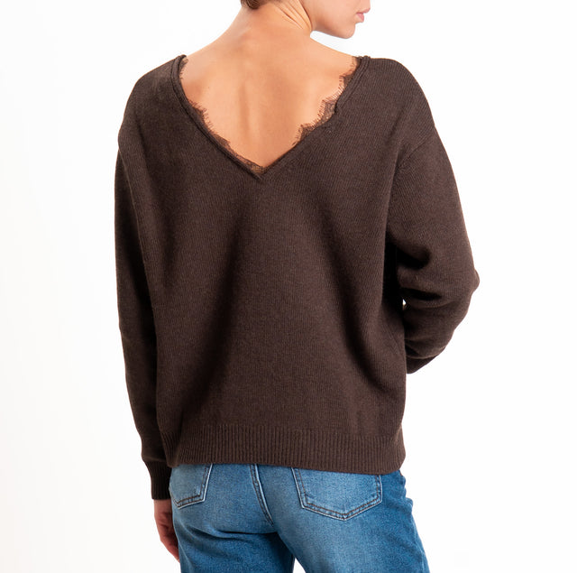 Tensione in-Maglia misto cashmere doppio scollo v - moro