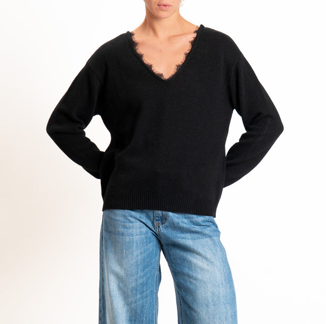Tensione in-Maglia misto cashmere doppio scollo v - nero
