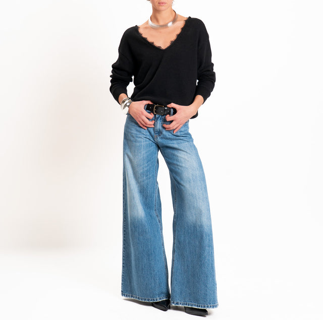 Tensione in-Maglia misto cashmere doppio scollo v - nero