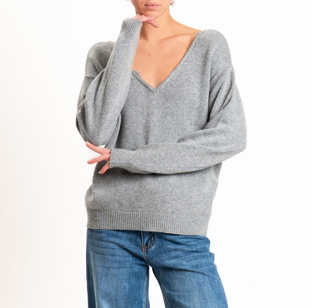 Tensione in-Maglia misto cashmere doppio scollo v - grigio