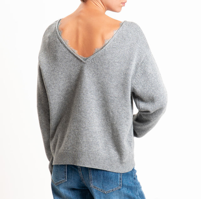 Tensione in-Maglia misto cashmere doppio scollo v - grigio