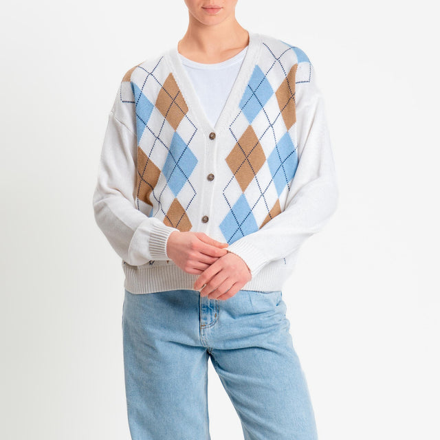 Tensione in-Cardigan argyle - burro/tabacco/azzurro