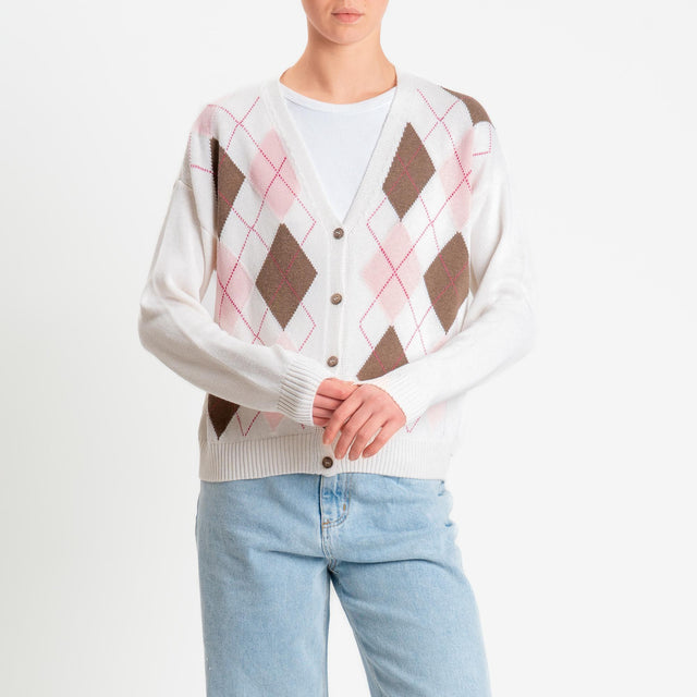 Tensione in-Cardigan argyle - burro/rosa/tabacco