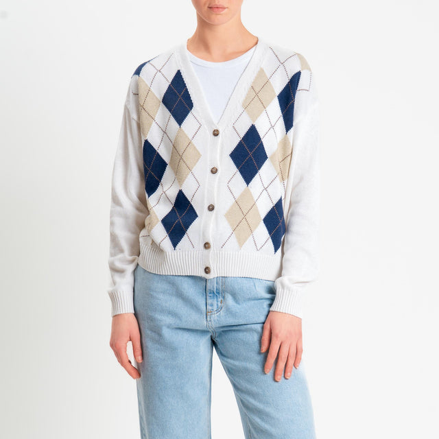 Tensione in-Cardigan argyle - burro/blu/sabbia