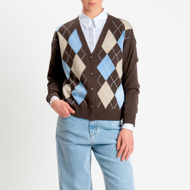 Tensione in-Cardigan argyle - moro/azzurro/sabbia