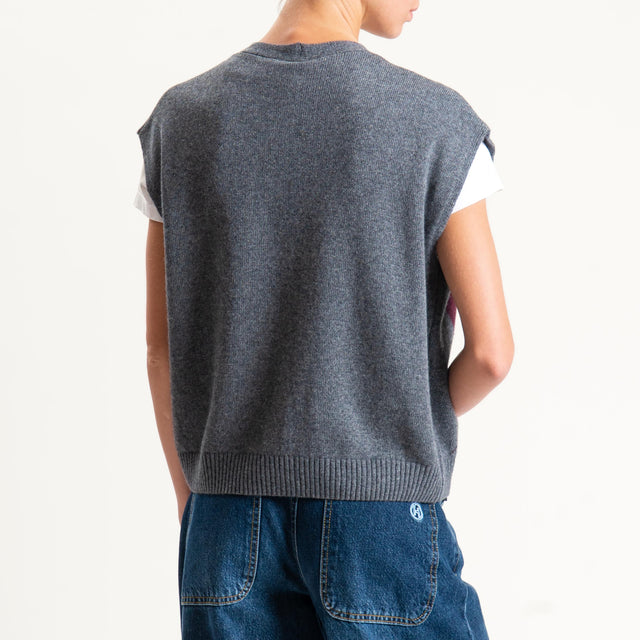 Tensione in-Gilet rombi argyle misto cashmere - antracite/vino/beige