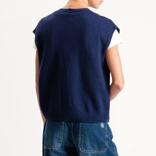 Tensione in-Gilet rombi argyle misto cashmere - blu/camel/latte