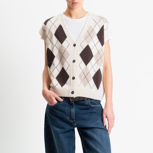 Tensione in-Gilet rombi argyle misto cashmere - burro/moro/casha