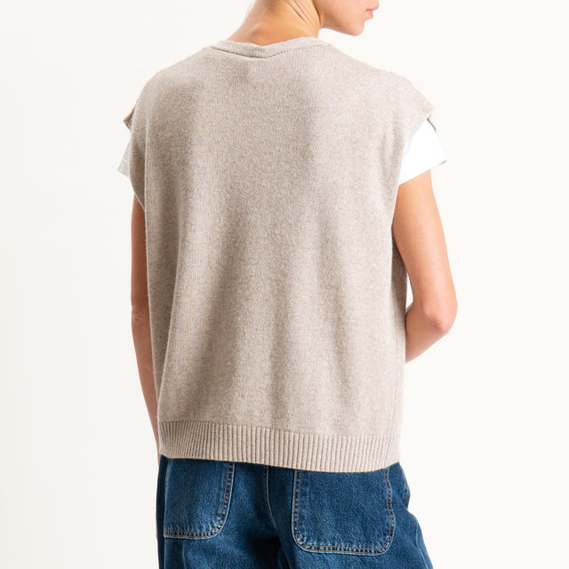 Tensione in-Gilet rombi argyle misto cashmere - beige/panna/antracite