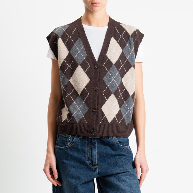 Tensione in-Gilet rombi argyle misto cashmere - moro/antracite/beige