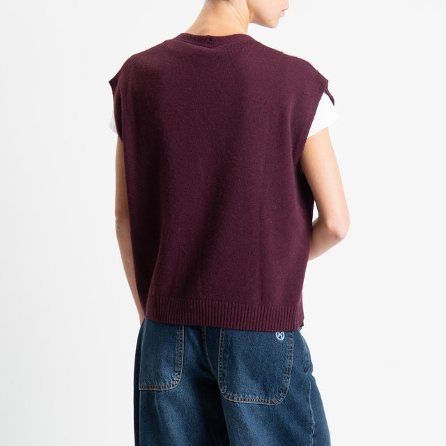 Tensione in-Gilet rombi argyle misto cashmere - bordeaux/grigio/rosa