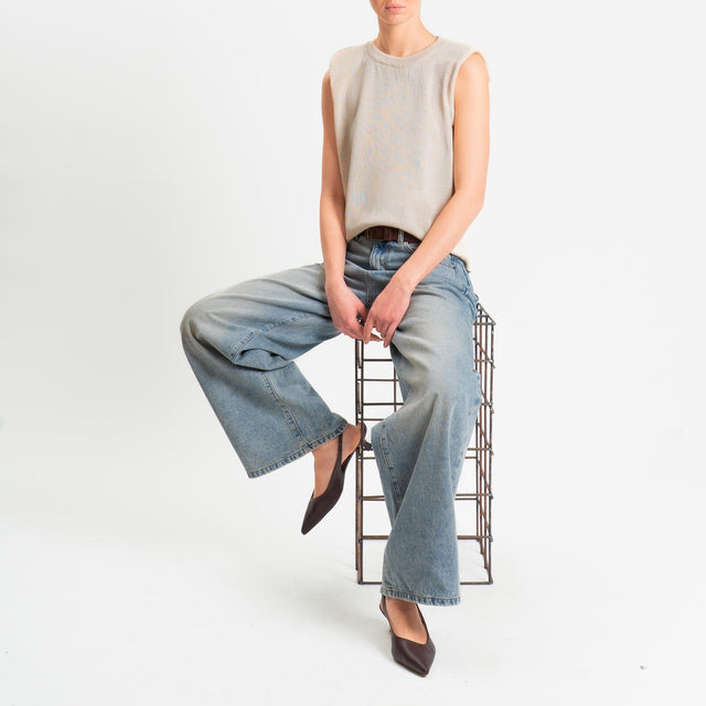 Tensione in-Maglia smanicata con spalline - ecru'