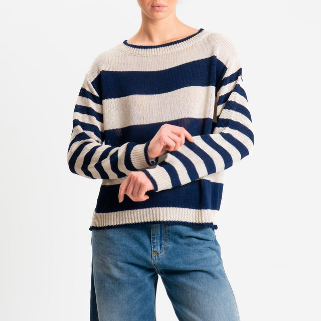 Tensione in-Maglia scatola a righe - ecru/blu