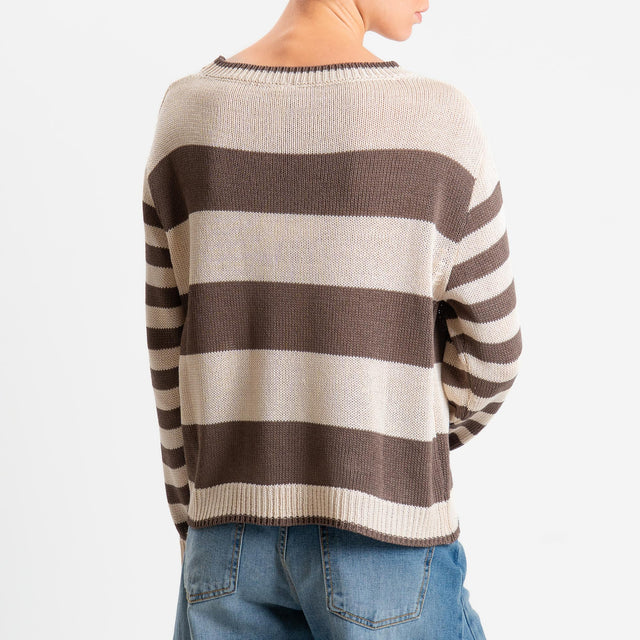 Tensione in-Maglia scatola a righe - ecru/moro