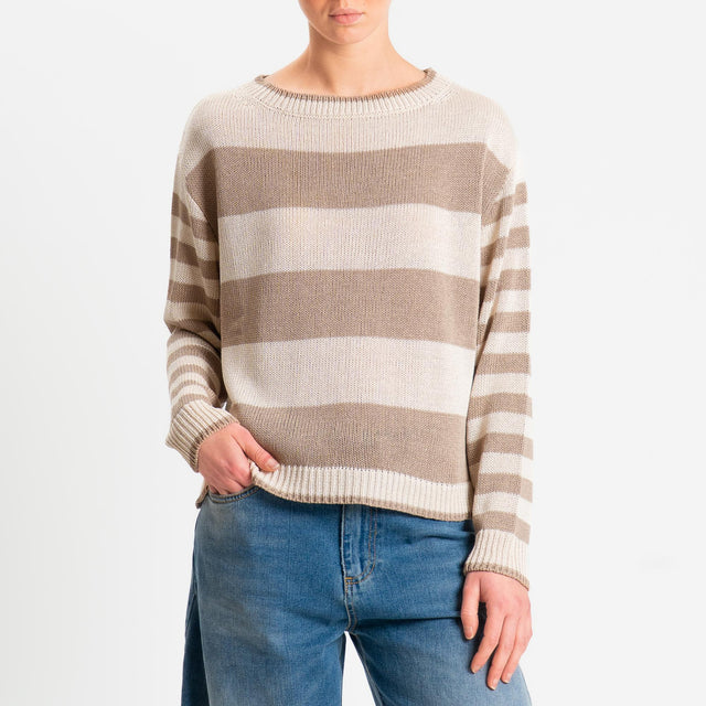 Tensione in-Maglia scatola a righe - ecru/taupe