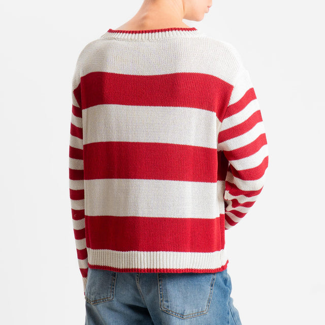 Tensione in-Maglia scatola a righe - panna/rosso
