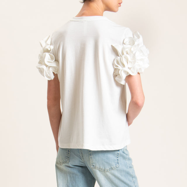 Tensione in-T-shirt girocollo con rouches - bianco
