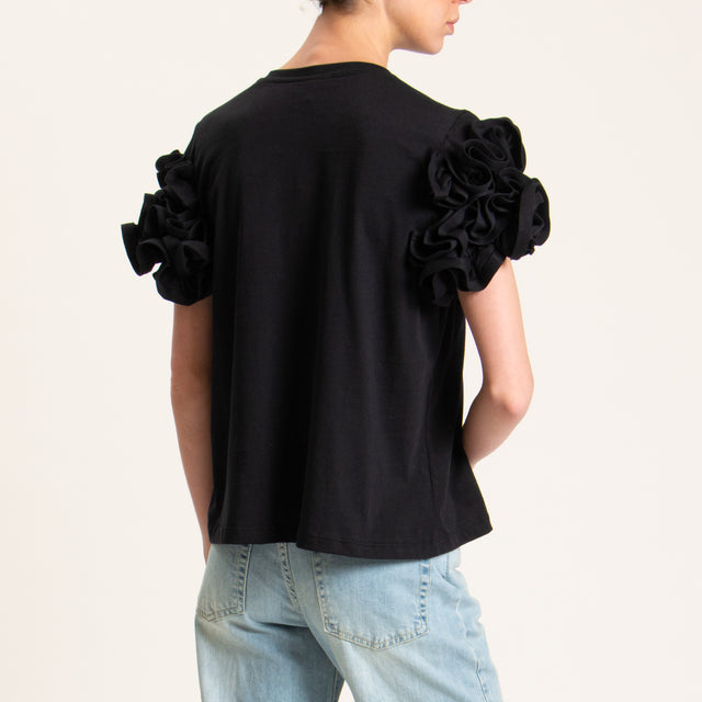 Tensione in-T-shirt girocollo con rouches - nero