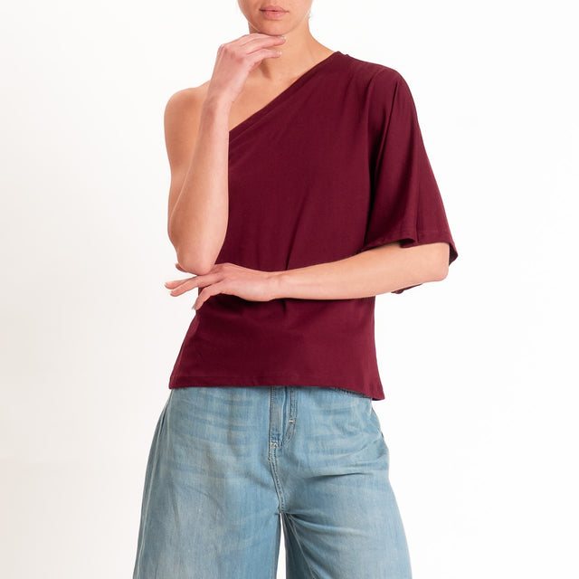 Tensione in-T-shirt monospalla in jersey - prugna