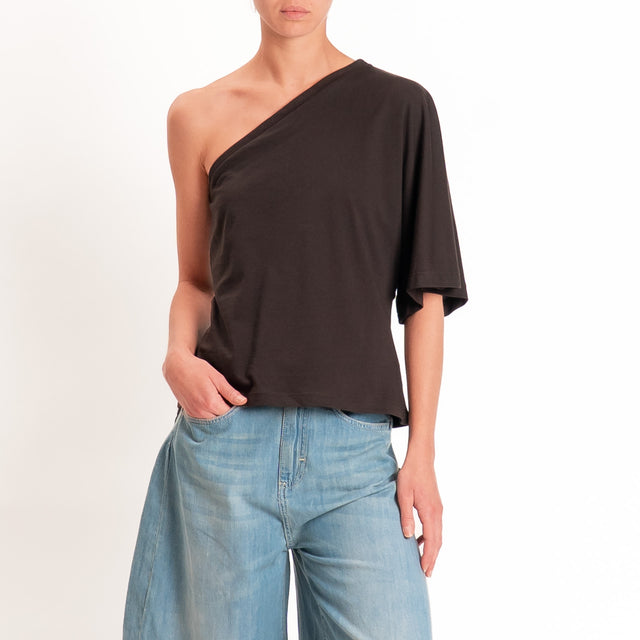 Tensione in-T-shirt monospalla in jersey - moro