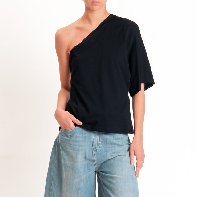 Tensione in-T-shirt monospalla in jersey - nero