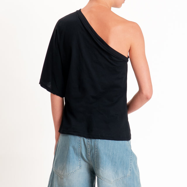 Tensione in-T-shirt monospalla in jersey - nero