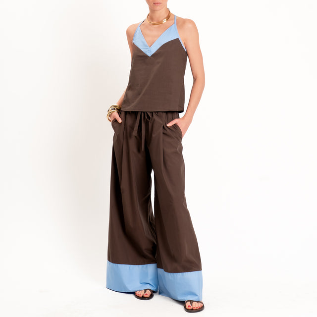 Tensione in-Pantalone popeline bicolore - moro/celeste