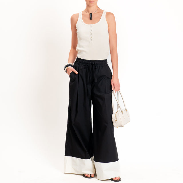 Tensione in-Pantalone popeline bicolore - nero/burro