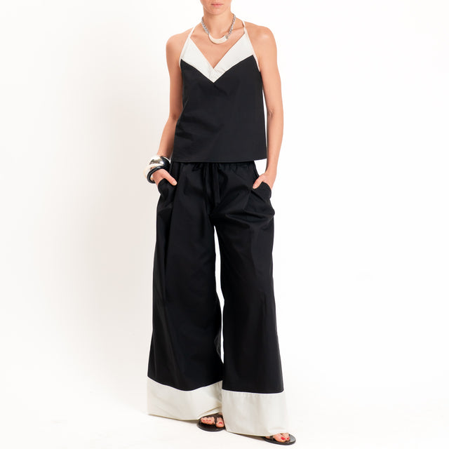 Tensione in-Pantalone popeline bicolore - nero/burro