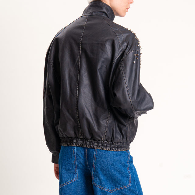 Tensione in-Bomber similpelle con applicazioni - nero