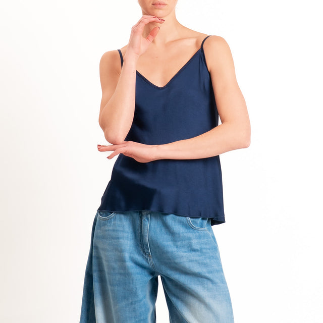 Tensione in-Top satin doppio scollo v - blu