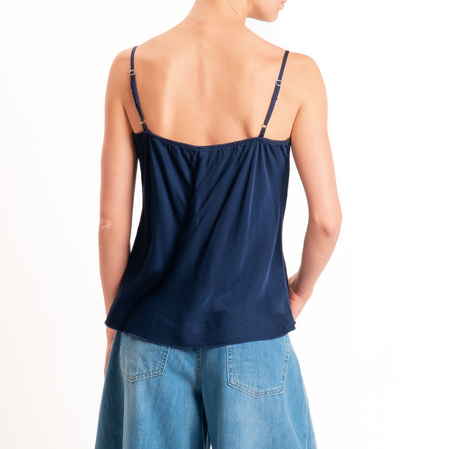 Tensione in-Top satin doppio scollo v - blu