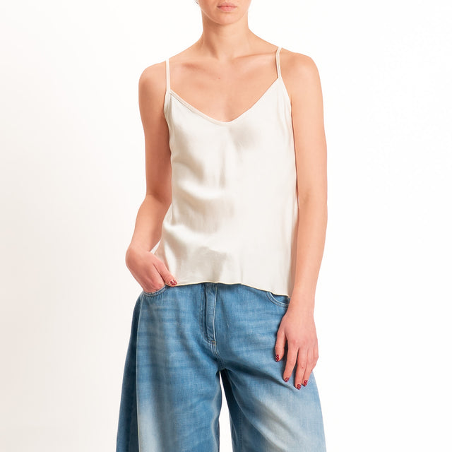 Tensione in-Top satin doppio scollo v - burro