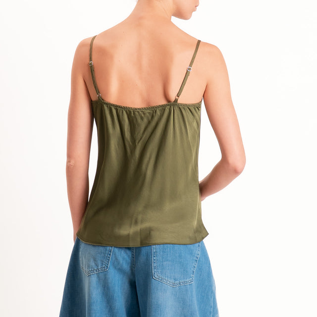 Tensione in-Top satin doppio scollo v - militare
