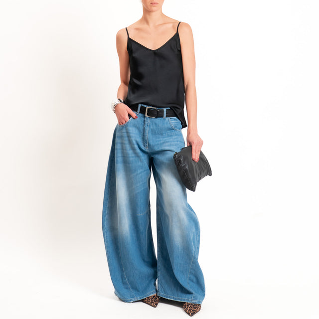 Tensione in-Top satin doppio scollo v - nero