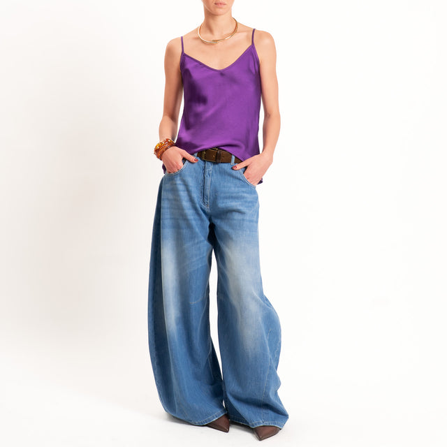 Tensione in-Top satin doppio scollo v - viola