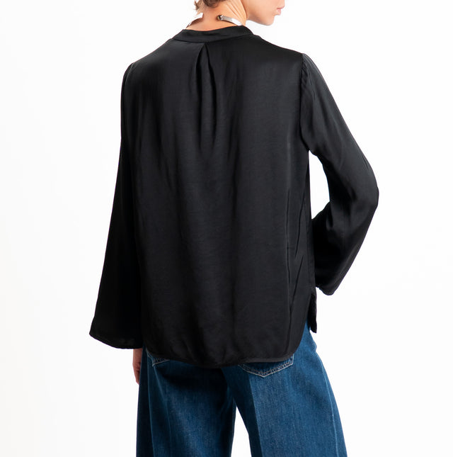 Tensione in-Blusa satin elasticizzato scollo v - nero