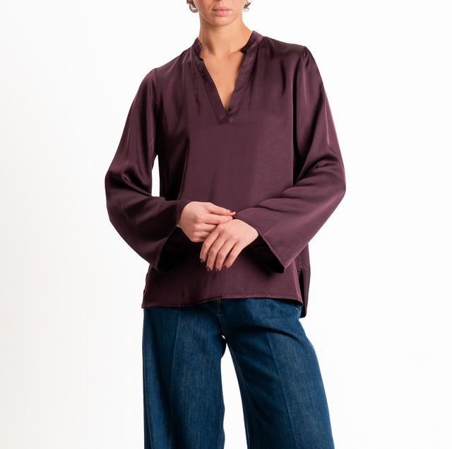Tensione in-Blusa satin elasticizzato scollo v - burgundy