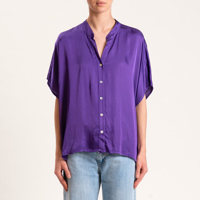 Tensione in-Camicia satin manica scesa - aubergine